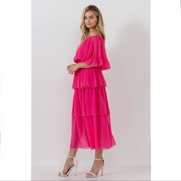 Endless Rose Chiffon Off the Shoulder Ruffle Tier Maxi Dress Size Medium - Picture 15 of 16